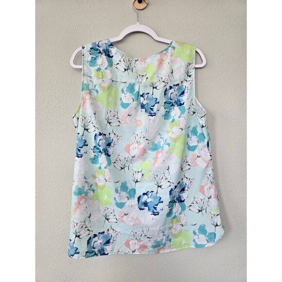 Talbots Sleeveless Blouse 14 – Watercolor Floral Print Summer Work Top Polish - Picture 3 of 5